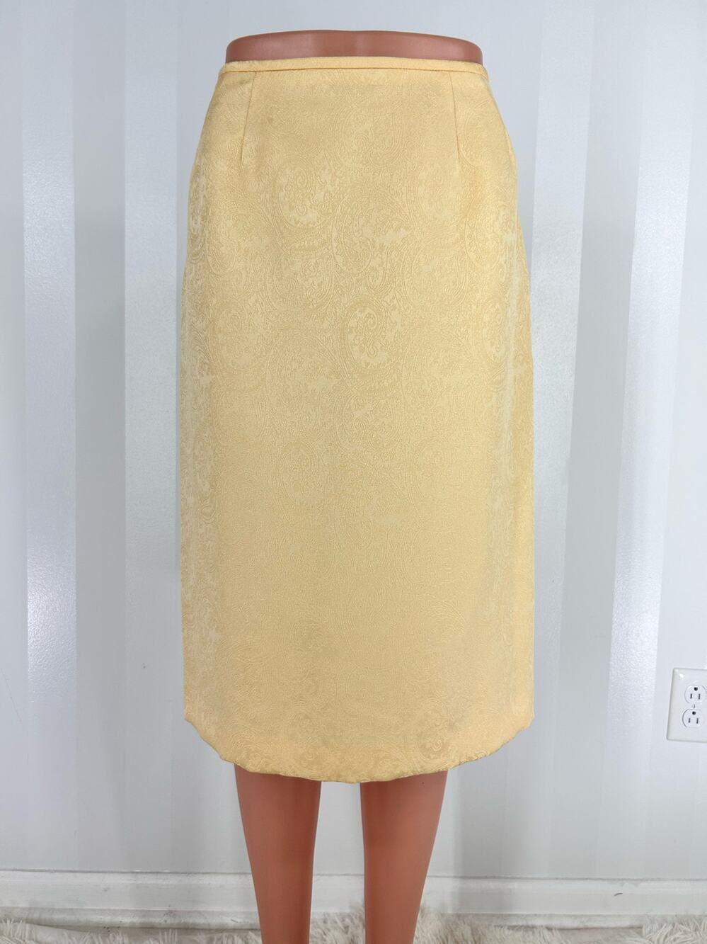 Evan-Picone Yellow Jacquard Midi Pencil Skirt Sz 8